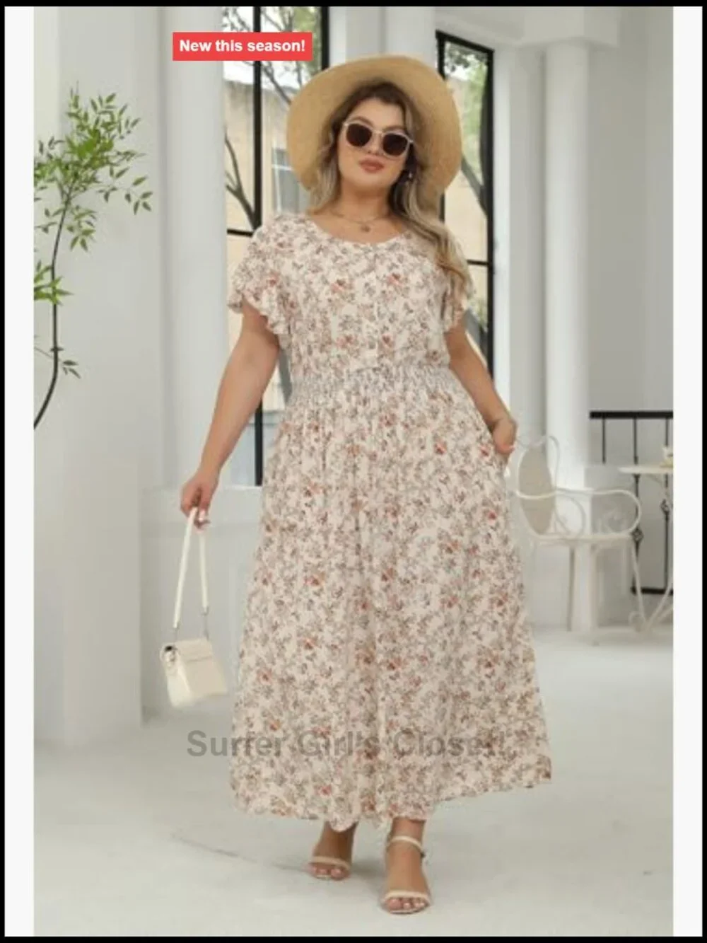 Plus Size Boho Maxi Dress Floral Flared Pocket Casual Summer